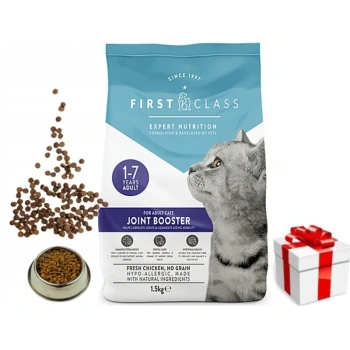 First Class Joint Booster 1,5kg - ξηρά τροφή για γάτες, μονοπρωτεΐνη, γεύση κοτόπουλου + δωρεάν έκπληξη για τη γάτα