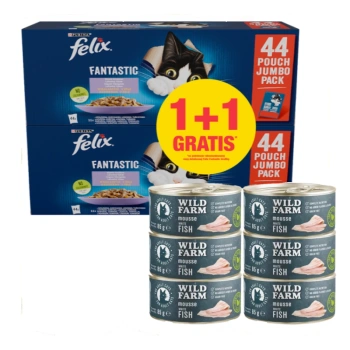 Μους WILD FARM 6x85g + Felix σε ζελέ φακελάκι ΜΕΙΓΜΑ ΚΡΕΑΤΟΣ 44x85g 1 +1 ΔΩΡΟ