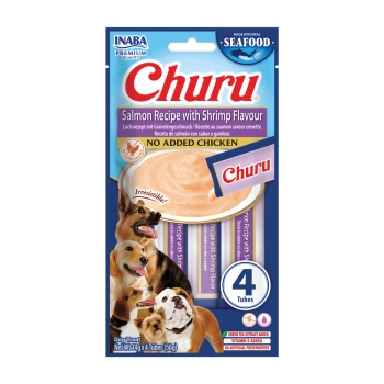 INABA Dog Churu (με βάση το ψάρι) σολομός, γαρίδες 4x14g (56g)