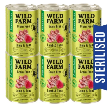 WILD FARM Premium Grain Free Lamb and Tuna 12x400g - τροφή χωρίς σιτηρά για αποστειρωμένες γάτες
