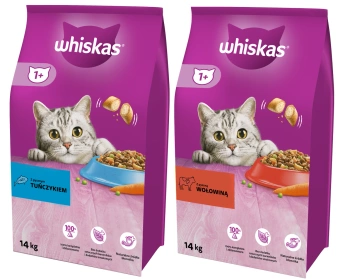 WHISKAS Ξηρή τροφή για γάτες 1+ με μοσχάρι 14kg+ whiskas τόνος 14kg