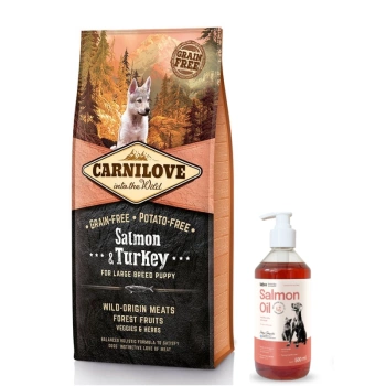 Carnilove Salmon & Turkey for Large Breed Puppy 12kg + Lab V dog & cat oil 500ml