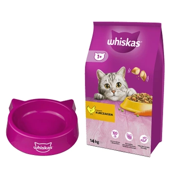 WHISKAS Ξηρή τροφή για γάτες 1+ με κοτόπουλο 14kg + WHISKAS - ένα μπολ για μια Γάτα