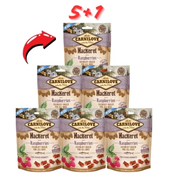Carnilove Crunchy Snack, σκουμπρί και σμέουρο 200 γρ. 5+1 ΔΩΡΟ!!
