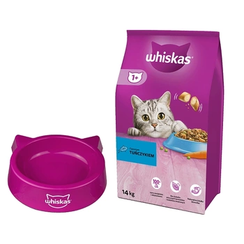 WHISKAS Ξηρή τροφή για γάτες 1+ με τόνο 14kg + WHISKAS - ένα μπολ για μια Γάτα