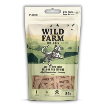 WILD FARM μαλακές λωρίδες σολομού με ταυρίνη 50g λιχουδιά για γάτες