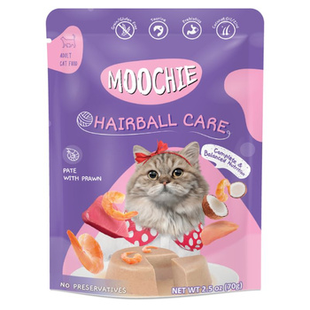 Το MOOCHIE Hairball Control με γαρίδες 70g υποστηρίζει την πέψη, βοηθώντας στον έλεγχο και τη μείωση των τριχόμπαλων