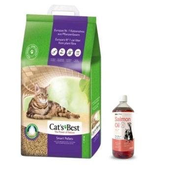 Rettenmaier Polska JRS Cats Best Smart Pellets 20l/10kg + LAB V Λάδι σολομού για σκύλους και γάτες 1000ml