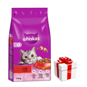 WHISKAS Adult 3,8 kg - πλήρης ξηρά τροφή για ενήλικες γάτες, με νόστιμο βοδινό κρέας + ΈΚΠΛΗΞΗ ΓΙΑ ΤΗ ΓΆΤΑ
