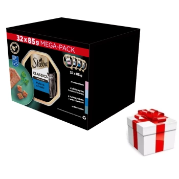 SHEBA Classics Fish Flavours δίσκοι 32x85g + δωρεάν έκπληξη για γάτες