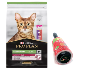 PURINA Pro Plan Cat Αποστειρωμένη πάπια & συκώτι 10kg +  PRO PLAN Κύλινδρος ρούχων