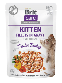 BRIT CARE Cat Kitten Fillets σε σάλτσα με τρυφερή γαλοπούλα εμπλουτισμένα με ιπποφαές και νεροκάρδαμο 10x85g