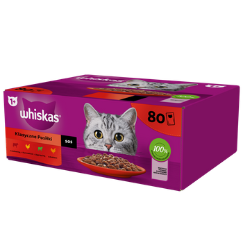 WHISKAS Adult sachets 80 x 85 g Classic Meals - υγρή τροφή για ενήλικες γάτες, σε σάλτσα (τεμάχια με: μοσχάρι, κοτόπουλο, αρνί, πουλερικά)