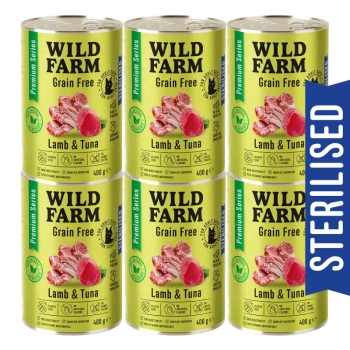 WILD FARM Premium Grain Free Lamb and Tuna 6x400g - τροφή χωρίς σιτηρά για αποστειρωμένες γάτες