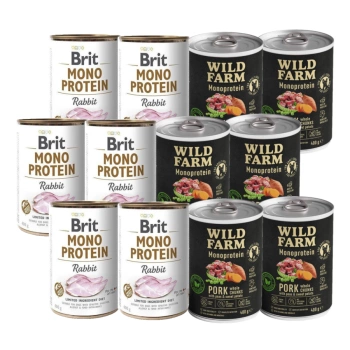BRIT MONO PROTEIN RABBIT 6x400g + Wild Farm Monoprotein Pork 6x400g