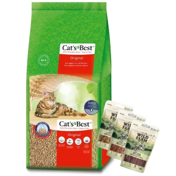 Rettenmaier Polska JRS Cats Best Original 40l/17.2kg + WILD FARM cat treat mix 3x50g