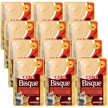 INABA Cat Ciao Bisque - συμπληρωματική τροφή για γάτες με γεύση κοτόπουλου και βοδινού 12x40g
