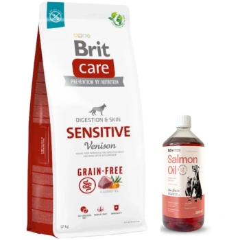 BRIT CARE Grain-free Sensitive Venison 12kg + LAB V Salmon Oil για σκύλους και γάτες 1000ml