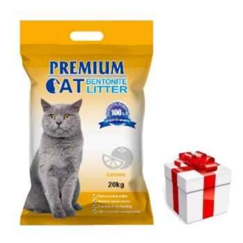 Premium Cat Clumping Bentonite Litter - Λεμόνι για γάτες 20kg + ΈΚΠΛΗΞΗ ΓΙΑ ΤΗ ΓΆΤΑ