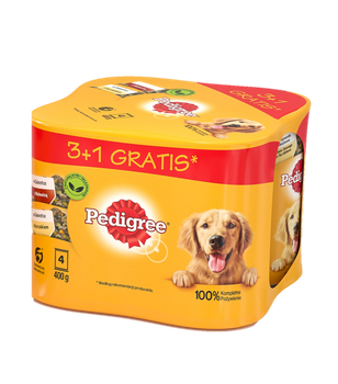 PEDIGREE Adult 3+1 BOX 4X400G - JELL-O υγρή τροφή για σκύλους (2x με κοτόπουλο, 2x με γάλα)