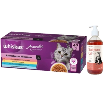 WHISKAS Adult σακουλάκια Αρωματική Μείξη 40 x 85 g - υγρή τροφή για γάτες +LAB V Έλαιο σολομού για σκύλους και γάτες 500ml