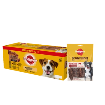 PEDIGREE Adult sachet 40x100 g + PEDIGREE® Ranchos™ Superfoods 70g Gratis