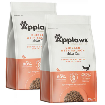 Applaws Adult Κοτόπουλο με έξτρα σολομό ξηρά τροφή για γάτες 2x7.5kg