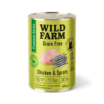 WILD FARM Premium Grain Free Chicken and Sprats 400g - τροφή για γάτες χωρίς σιτηρά