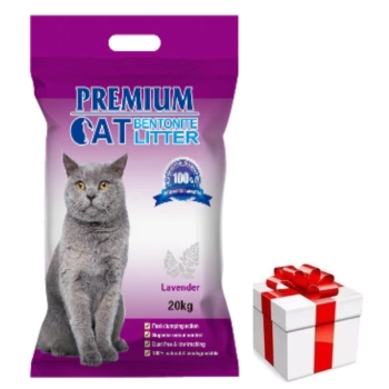 Premium Cat Clumping Bentonite Litter - Λεβάντα για γάτες 20kg + ΈΚΠΛΗΞΗ ΓΙΑ ΤΗ ΓΆΤΑ