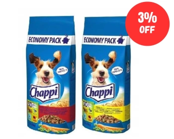 CHAPPI 2x13,5kg (27kg) - ξηρά τροφή για σκύλους με βοδινό κρέας, πουλερικά και λαχανικά + με πουλερικά και λαχανικά