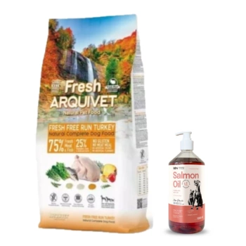 ARQUIVET FRESH - Ημίρρευστη τροφή για σκύλους με γαλοπούλα και ψάρια ωκεανού 10 kg + Λάδι σολομού Lab-V 100% για σκύλους και γάτες όλων των ηλικιών 1000 ml