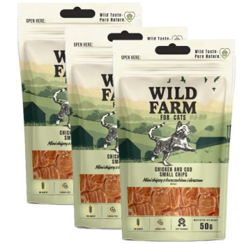WILD FARM 50g Τσιπς με κοτόπουλο και μπακαλιάρο 3x50g λιχουδιά για γάτες