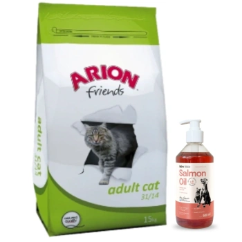 ARION Friends Adult Cat 15kg + LAB V Λάδι σολομού για σκύλους και γάτες 500ml