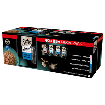 SHEBA Sauce Collection Fish Flavours Sachets 40x85 g - πλήρης υγρή τροφή για ενήλικες γάτες, σε σάλτσα