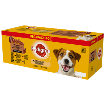 PEDIGREE Adult sachet 40x100 g - Mixed Flavours in Sauce, πλήρης υγρή τροφή για ενήλικες σκύλους (κομμάτια πλούσια σε μείγμα βοδινού και αρνιού, μείγμα αρνιού και συκωτιού, μείγμα βοδινού και συκωτιού και πάπια)