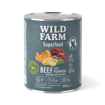 WILD FARM Superfood Beef (Μοσχάρι με κολοκύθα, πατάτες και μαϊντανό) 800 γρ. τροφή για σκύλους χωρίς σιτηρά