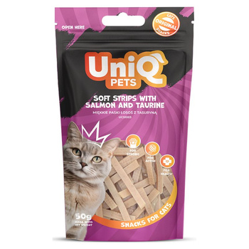UNIQ PETS λιχουδιές για γάτες - μαλακές λωρίδες σολομού με τασουρίνη 50g