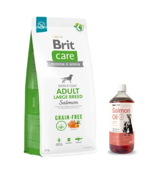 BRIT CARE Dog Grain-free Adult Large Breed Salmon 12kg + LAB V Salmon Oil for Dogs and Cats 1000ml