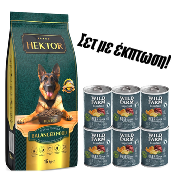HEKTOR BALANCED Adult 15kg + Wild Farm Superfood Beef 6x400g τροφή για σκύλους χωρίς σιτηρά