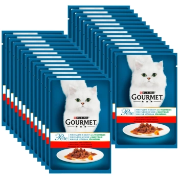 Purina Gourmet Perle τροφή για γάτες μίνι φιλέτα σε σάλτσα με μοσχάρι και καρότα 26x85g