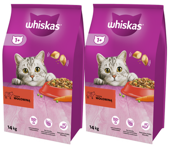 WHISKAS Ξηρή τροφή για γάτες 1+ με βοδινό κρέας 2x14kg