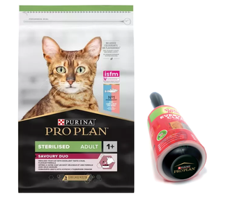 PURINA Pro Plan Cat Αποστειρωμένος μπακαλιάρος και πέστροφα 10kg + PRO PLAN Κύλινδρος ρούχων