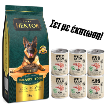 HEKTOR BALANCED Adult 15kg + Wild Farm Pate Pork 6x400g τροφή για σκύλους χωρίς γλουτένη
