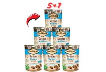 Ημίρρευστο σνακ Carnilove, σαρδέλες και άγριο σκόρδο 200 γρ. 5+1 ΔΩΡΟ!!