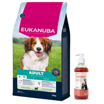 EUKANUBA Adult Small&Medium Breed Rich In Lamb & Rice 12kg + Lab V dog & cat oil 500ml