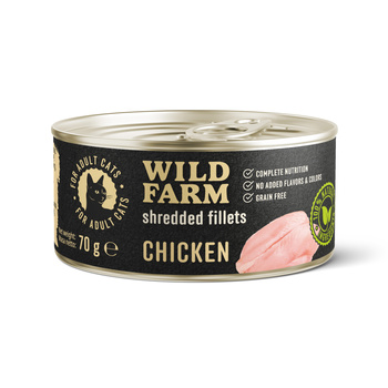 WILD FARM Φιλέτα κοτόπουλου 70g - υγρή τροφή για γάτες χωρίς σιτηρά, φιλέτο σε ζωμό