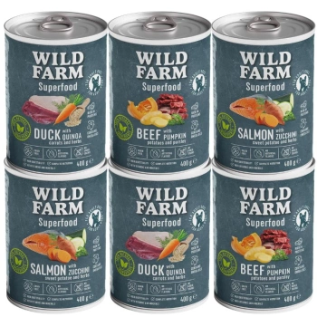 Wild Farm Superfood Beef 6x400g τροφή για σκύλους χωρίς σιτηρά MIX