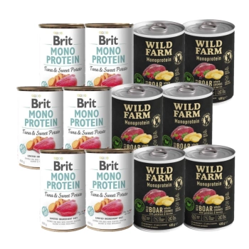 BRIT MONO PROTEIN TUNA & SWEET POTATO 6x400g + Wild Farm Monoprotein Wild Boar 6x400g
