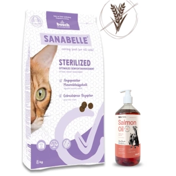 BOSCH Sanabelle Αποστειρωμένο 8kg  + Lab-V 100% λάδι σολομού για σκύλους και γάτες όλων των ηλικιών