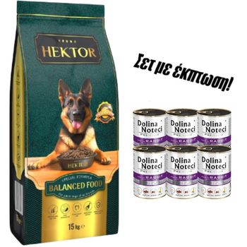 HEKTOR BALANCED Adult 15kg+ Dolina Noteci Premium κουνέλι με κράνμπερι 6x400g